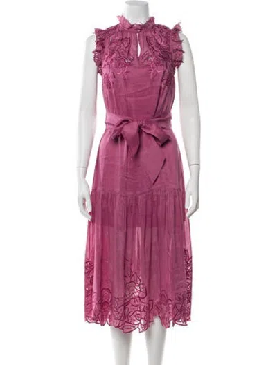 Pre-owned Christy Lynn Linen Midi Length Dress In Pink