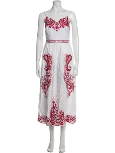 Pre-owned Christy Lynn Linen Midi Length Dress In White