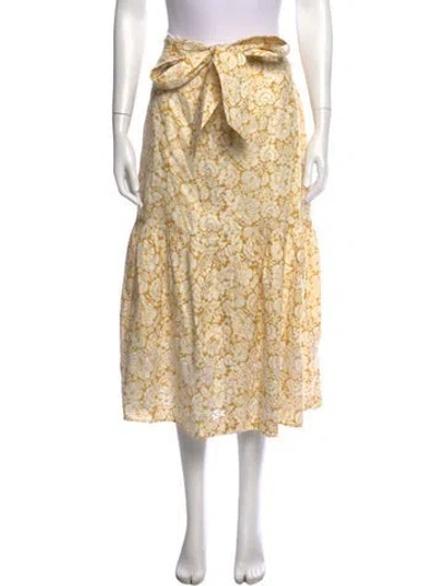Pre-owned Christy Lynn Linen Midi Length Skirt In Yellow