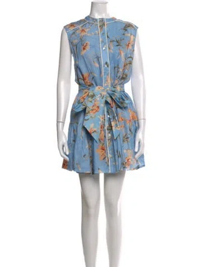 Pre-owned Christy Lynn Linen Mini Dress In Blue