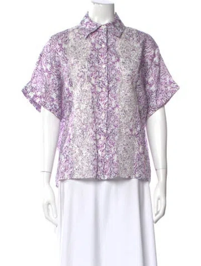 Pre-owned Christy Lynn Linen Patterned Button-up Top In Purple