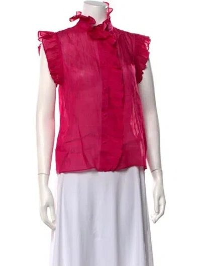 Pre-owned Christy Lynn Linen Tie Neck Blouse In Purple