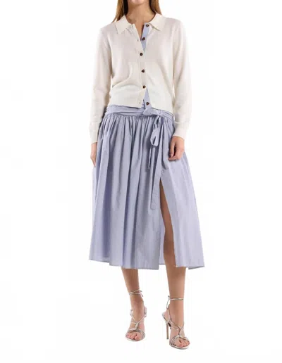 Christy Lynn Maeve Midi Skirt In Blue Stripe In White