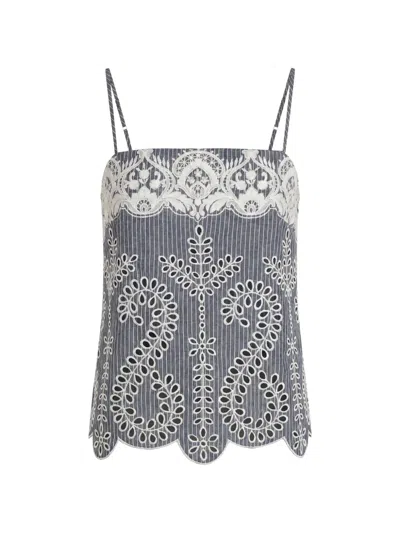 Christy Lynn Marcy Embroidered Striped Top In Gray