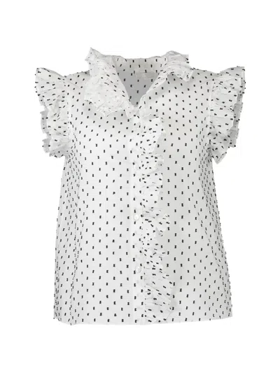 Christy Lynn Marfa Ruffled Polka-dot Blouse In White