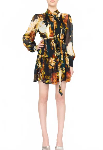 Christy Lynn Micah Long Sleeve Floral Mini Dress In Amber Glow In Black