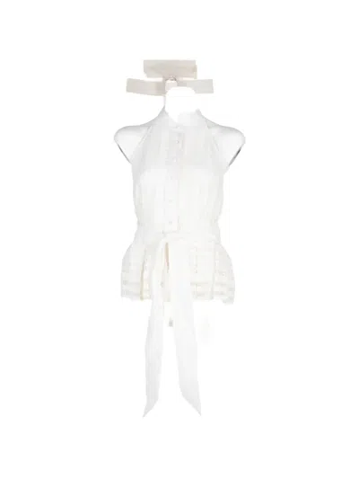 Christy Lynn Nash Ladder-stitch Peplum Blouse In White