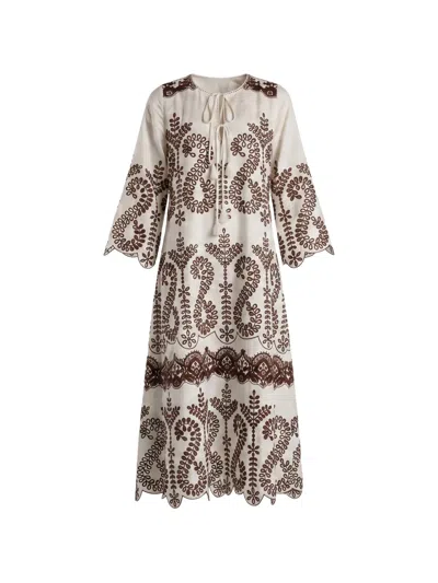 Christy Lynn Norah Embroidered Midi Dress In Neutral