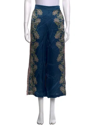 Pre-owned Christy Lynn Paisley Print Wide Leg Pants In Blue