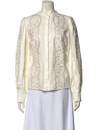 Pre-owned Christy Lynn Patterned Crew Neck Button-up Top In Neutral