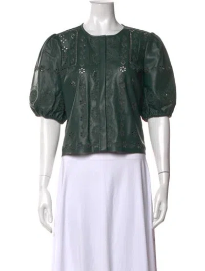 Pre-owned Christy Lynn Patterned Crew Neck Top In Green