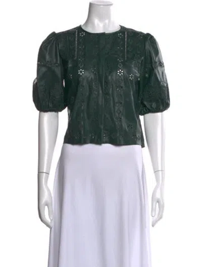 Pre-owned Christy Lynn Patterned Crew Neck Top In Green