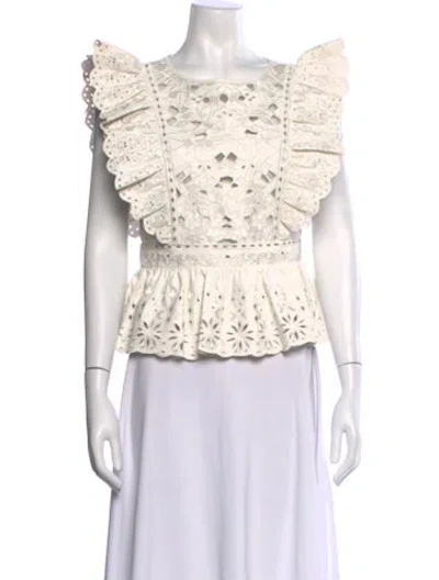 Pre-owned Christy Lynn Patterned Crew Neck Top In White
