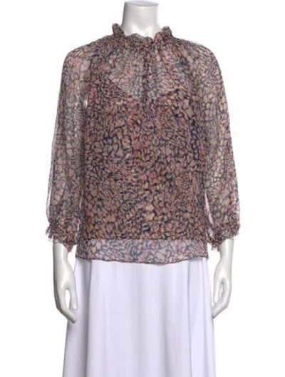 Pre-owned Christy Lynn Patterned Long Sleeve Blouse In Pink