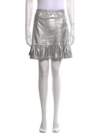 Pre-owned Christy Lynn Patterned Mini Skirt In White