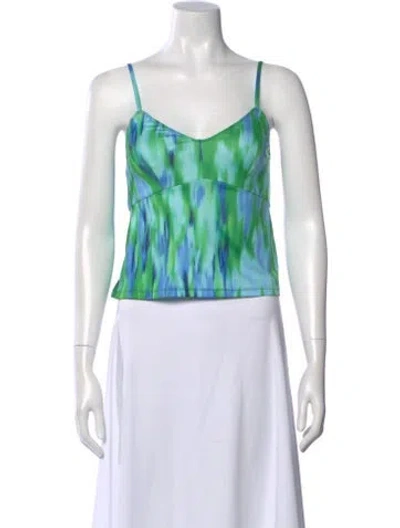 Pre-owned Christy Lynn Patterned V-neck Top In Green