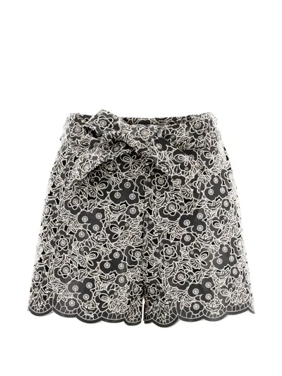 Christy Lynn Peri Embroidery Tie Mini Shorts In Black