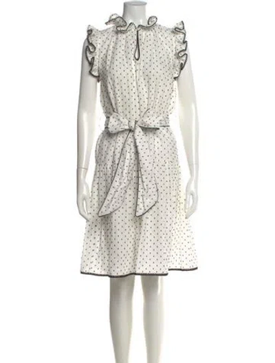 Pre-owned Christy Lynn Polka Dot Print Knee-length Dress In White