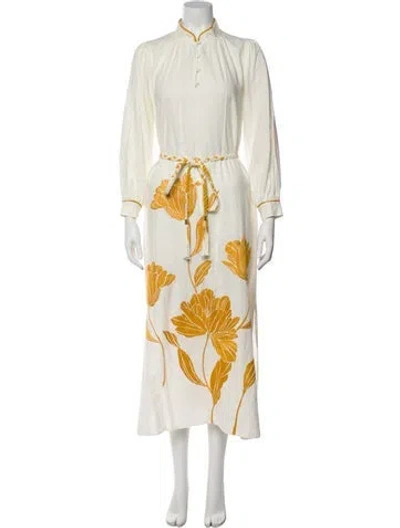 Pre-owned Christy Lynn Printed Long Dress In White