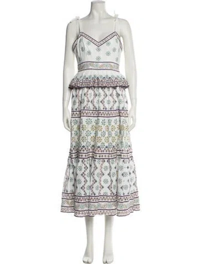 Pre-owned Christy Lynn Printed Long Dress In White