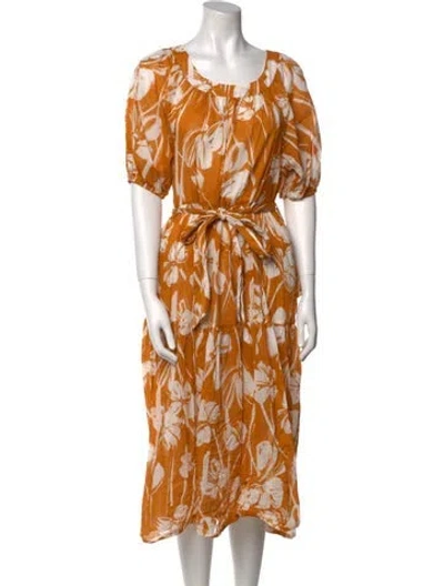 Pre-owned Christy Lynn Printed Midi Length Dress In Orange