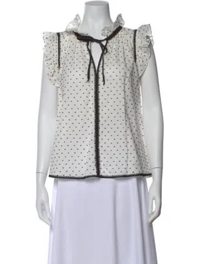 Pre-owned Christy Lynn Printed Tie Neck Blouse In White