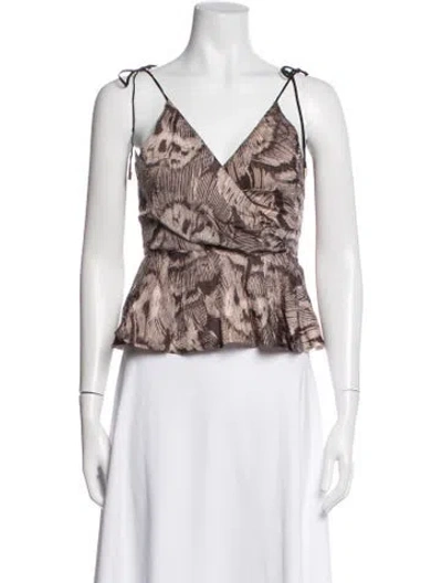 Pre-owned Christy Lynn Printed V-neck Top In Brown