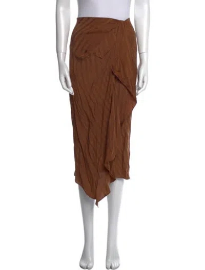 Pre-owned Christy Lynn Ruffle Embellishment Midi Length Skirt In Brown