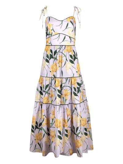 Christy Lynn Saphina Tie-strap Floral Midi Dress In Neutral