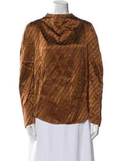 Pre-owned Christy Lynn Silk Cowl Neck Blouse In Brown