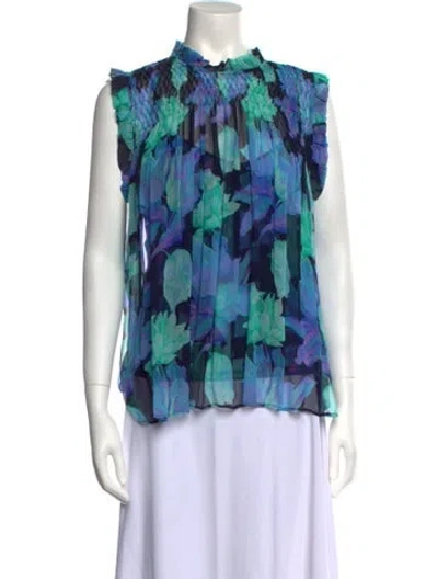 Pre-owned Christy Lynn Silk Floral Print Blouse In Blue