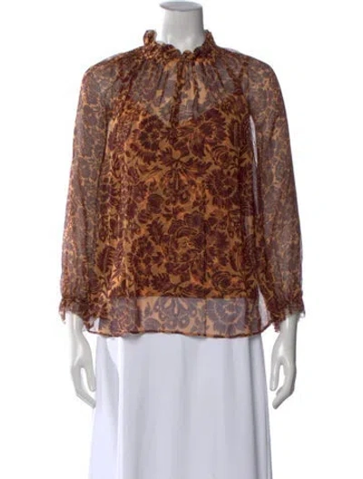 Pre-owned Christy Lynn Silk Floral Print Blouse In Brown