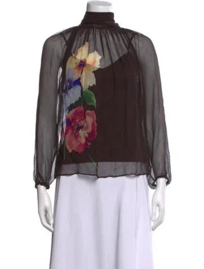 Pre-owned Christy Lynn Silk Floral Print Blouse In Brown
