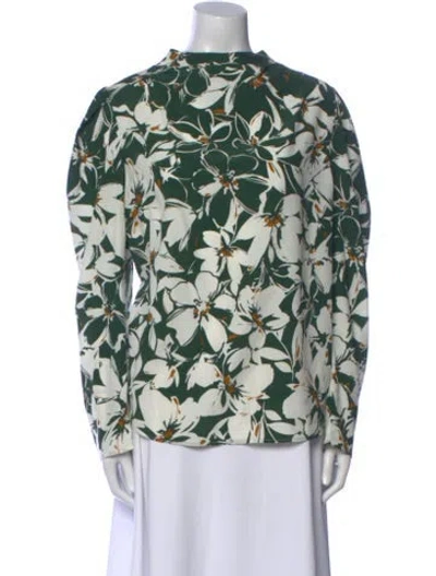 Pre-owned Christy Lynn Silk Floral Print Blouse In Green