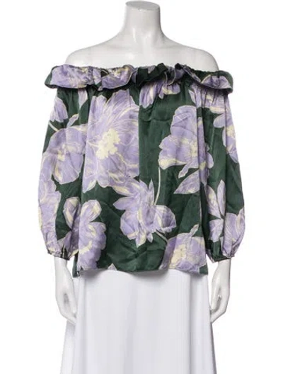 Pre-owned Christy Lynn Silk Floral Print Blouse In Green