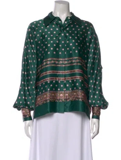 Pre-owned Christy Lynn Silk Floral Print Blouse In Green