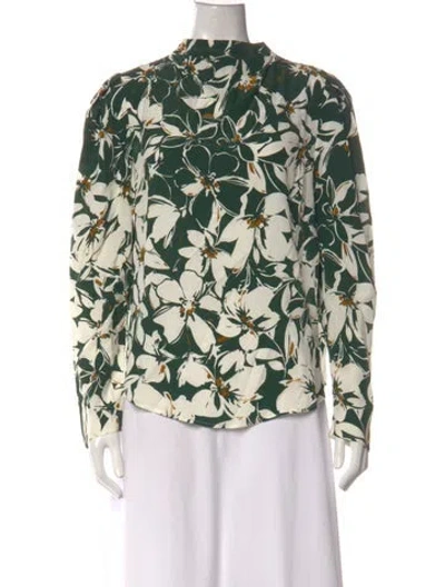 Pre-owned Christy Lynn Silk Floral Print Blouse In Green