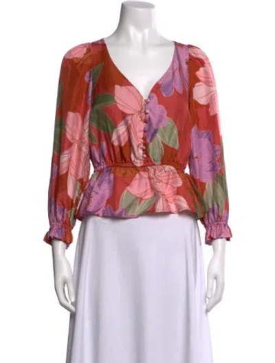 Pre-owned Christy Lynn Silk Floral Print Blouse In Multicolor