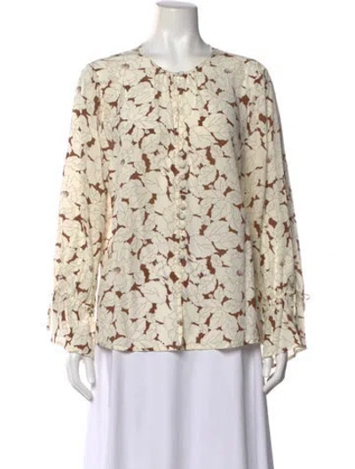Pre-owned Christy Lynn Silk Floral Print Blouse In Neutral
