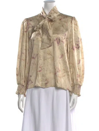 Pre-owned Christy Lynn Silk Floral Print Blouse In Neutral