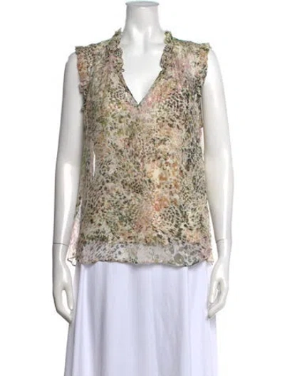 Pre-owned Christy Lynn Silk Floral Print Blouse In Neutrals