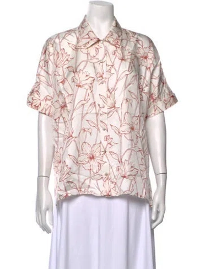 Pre-owned Christy Lynn Silk Floral Print Button-up Top In Pink