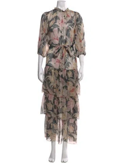 Pre-owned Christy Lynn Silk Long Dress In Neutral