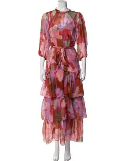 Pre-owned Christy Lynn Silk Long Dress In Red