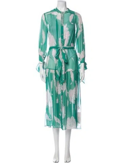 Pre-owned Christy Lynn Silk Midi Length Dress In Green