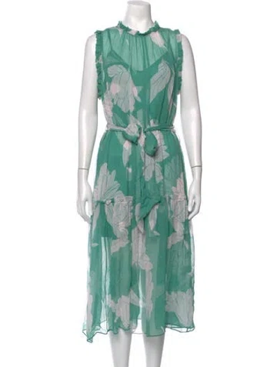 Pre-owned Christy Lynn Silk Midi Length Dress In Green