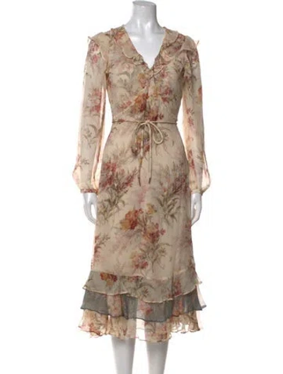 Pre-owned Christy Lynn Silk Midi Length Dress In Neutral