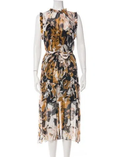 Pre-owned Christy Lynn Silk Midi Length Dress In Neutrals