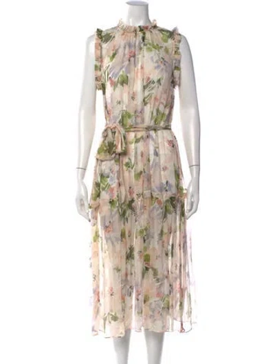 Pre-owned Christy Lynn Silk Midi Length Dress In Neutrals