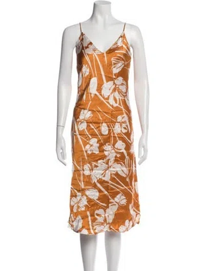 Pre-owned Christy Lynn Silk Midi Length Dress In Orange